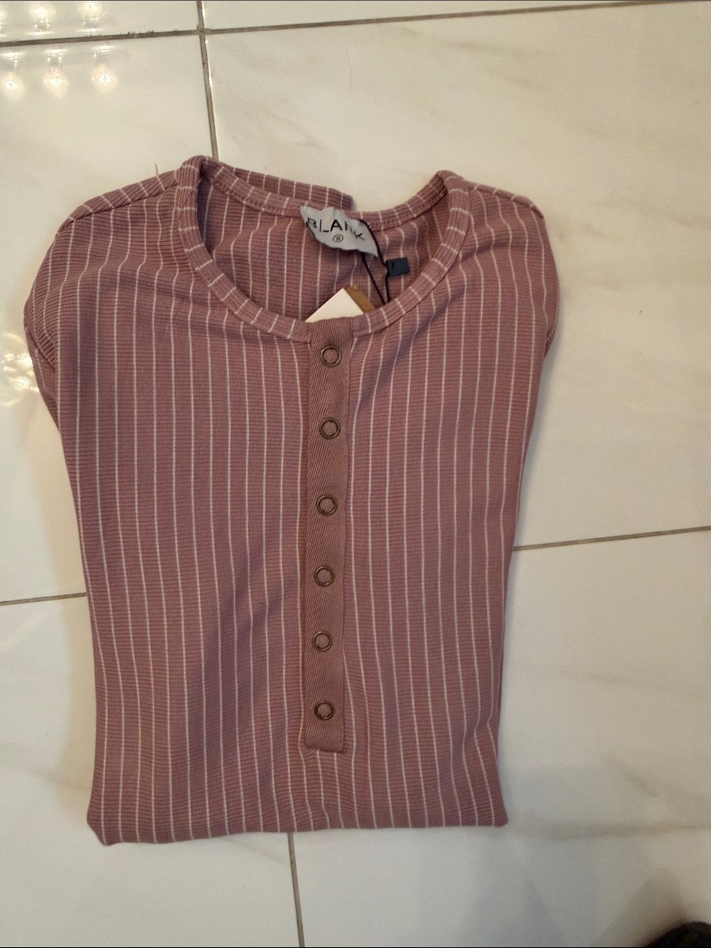 Dress Blank Mauve Ribbed Henley Long Sleeve Top